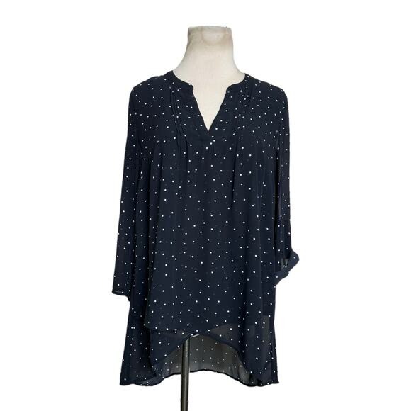 DR2 black white polka dots 3/4 sleeves semi sheer blouse size Small - Picture 1 of 12